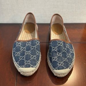 Gucci Denim GG Pillar Espadrilles Size 37.5